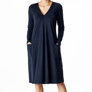 Zapelle (eshakti) trapeze hem cotton knit dress navy blue pockets comfort size 2